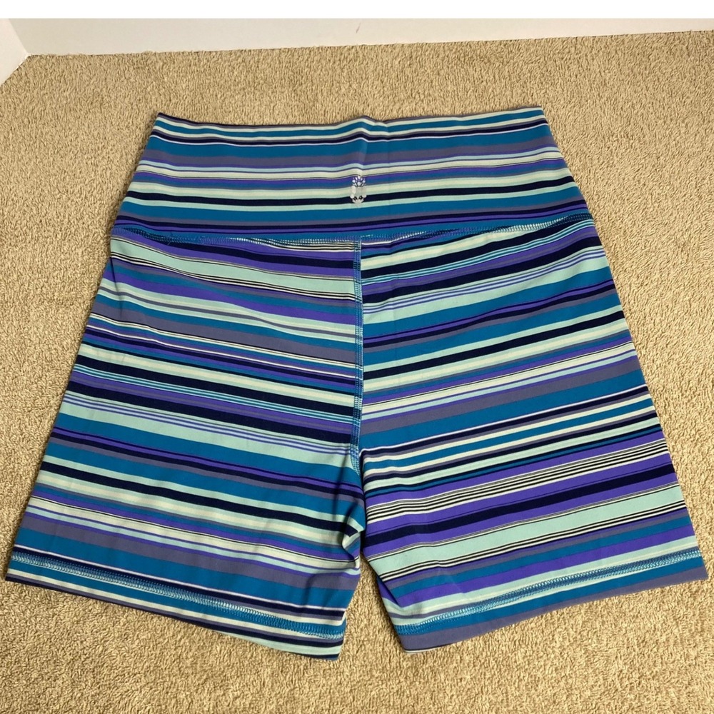 FP Movement Striped High Rise Biker Shorts Blue Purple Women's Medium